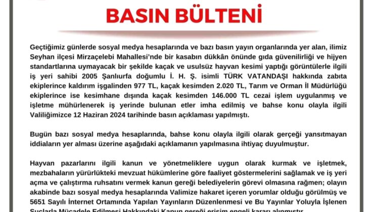 Adana Valiliği, Kaçak Kesim Savlarına Erişim Pürüzü Aldırmadı