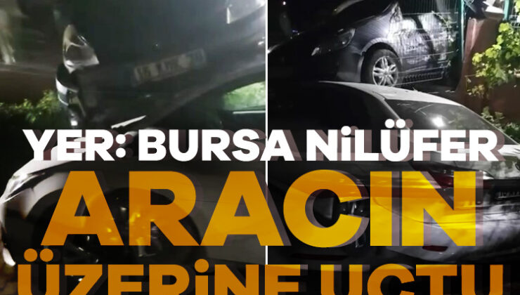 Bursa’da Otomobil, Sitenin Duvarını Aşıp Başka Bir Aracın Üzerine Düştü