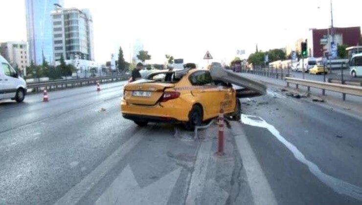 Kartal’da Ticari Taksi Kontrolden Çıkarak Bariyere Girdi