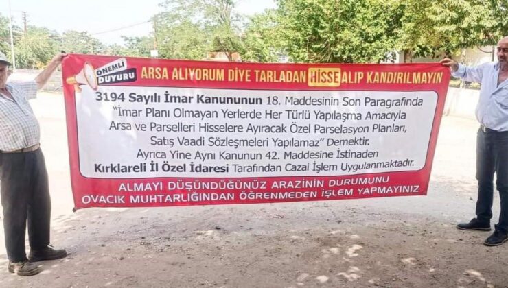 Köy Muhtarından Arsa Alanlara Pankartlı Uyarı