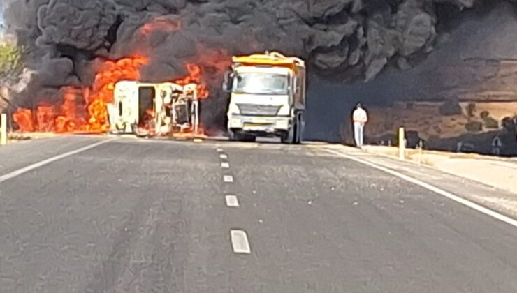 Adıyaman’da Panik Anları: Devrilen Yakıt Tankeri Alev Aldı!