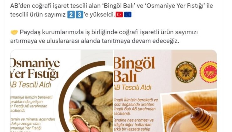 Bingöl Balı ve Osmaniye Yer Fıstığı AB’den Coğrafik İşaret Tescili Aldı