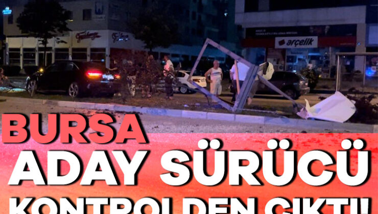 Bursa’da Aday Sürücü Kontrolden Çıktı, Reklam Panosunu ve Ağaçları Devirdi