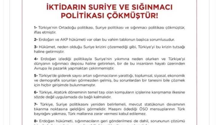 CHP: Türkiye’nin Ortadoğu ve Suriye Siyaseti Çökmüştür