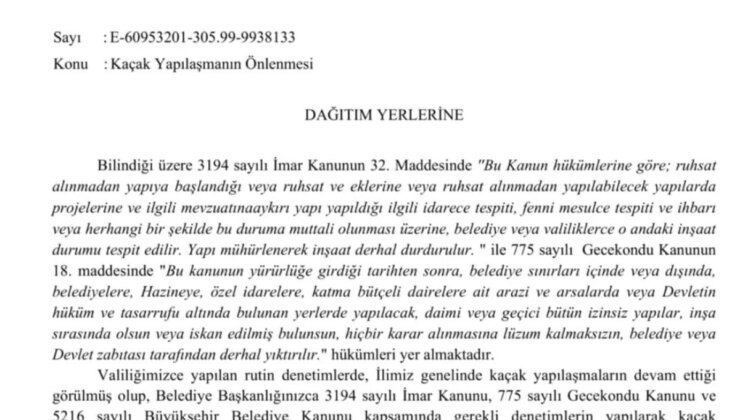 Hatay Valisi, Kaçak Yapılaşmanın Önlenmesi İçin Yıkım Kararı Aldı