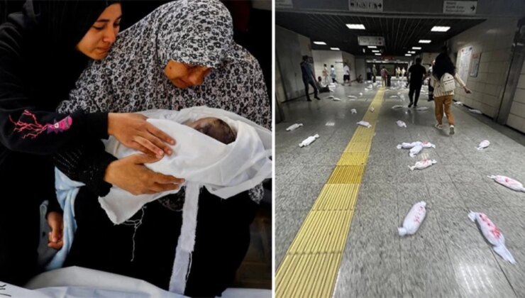 İsrail’in Kanlı Katliamına Yürek Yakan Protesto! Marmaray İstasyonu Kanlı Bebekler ile Dolu Taştı