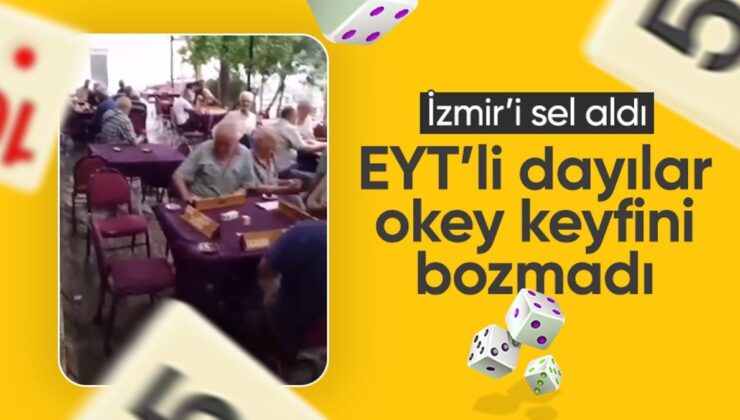 İzmir’de Su Baskınına Rağmen Okey Oynamaya Devam Ettiler