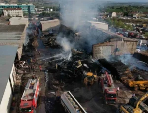 Kereste Fabrikasındaki Yangın İş Yerlerine Sıçradı, Olay Yeri Havadan Görüntülendi