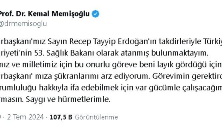 Memişoğlu’ndan Cumhurbaşkanı Erdoğan’a Teşekkür Mesajı