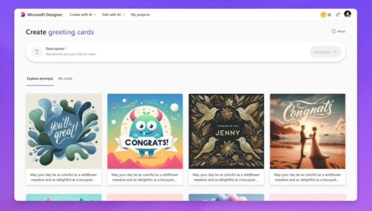 Microsoft Designer Özel Tebrik Kartları Oluşturma Desteği Sunuyor