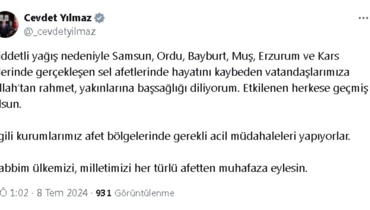 Yılmaz ve Kurtulmuş’tan Karadeniz’deki Sel Afetlerine Açıklama