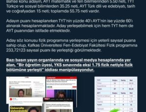 YÖK’ten ‘Eksi 1.75 Fizik Netiyle Yerleşti’ İddiasına Açıklama