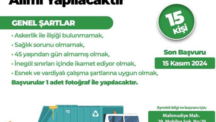 İnegöl Belediyesi Temizlik Hizmetleri İçin 15 İşçi Alacak