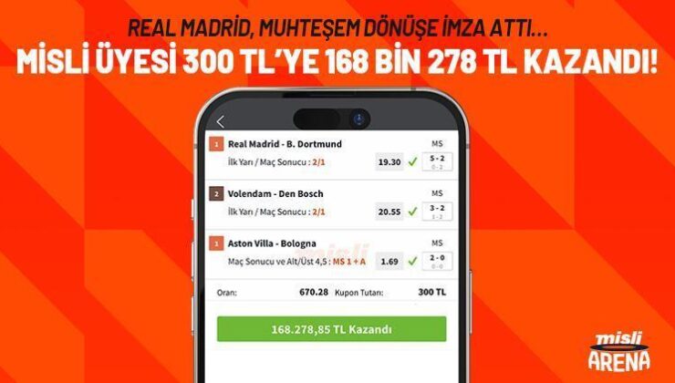 Real Madrid, Harika Dönüşe İmza Attı… Misli Üyesi 300 TL’ye 168 Bin 278 TL Kazandı!