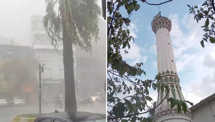 Sağanak ve Fırtına Dakikalar İçinde Etkili Oldu, Çatılar Uçtu, Minareler Devrildi