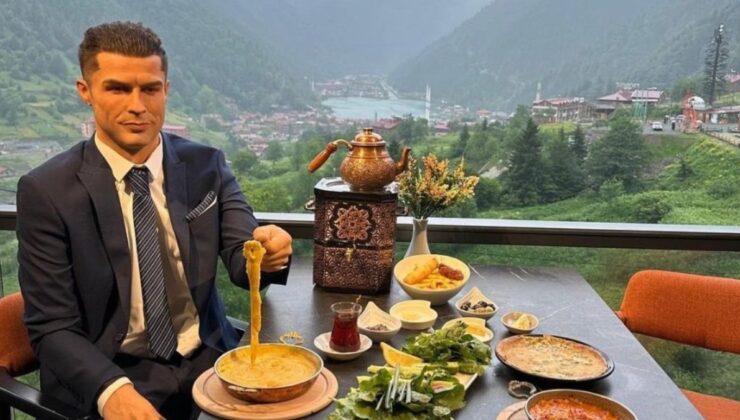 Uzungöl’de Ronaldo’nun Kuymaklı Bal Mumu Heykeli