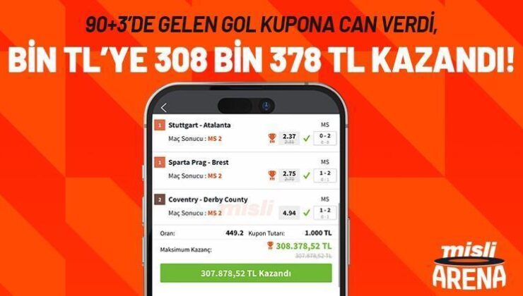 90+3’de Gelen Gol Kupona Can Verdi, Bin TL’ye 308 Bin 378 TL Kazandı!