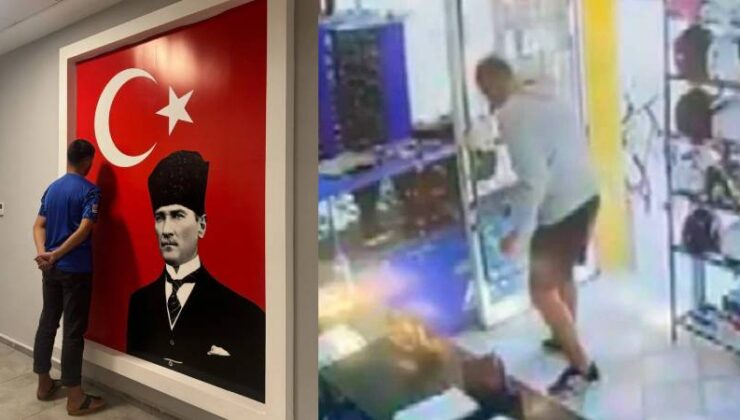 Atatürk’ün Fotoğrafını Çiğneyen Sanığın Atatürk Resmi Önünde Kelepçeli Fotoğrafını Çektiler