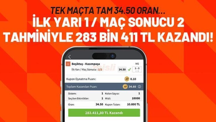 Kasımpaşa’nın Beşiktaş Karşısındaki Geri Dönüşünü Tahmin Edip 34.50 Oranı Bildi, 283 Bin 411 TL Kazandı!