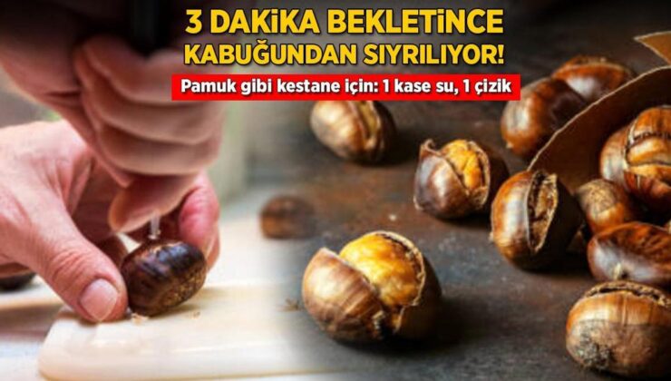 3 Dakika Bekletince Kabuğundan Sıyrılıyor! Pamuk Gibi Kestane İçin: 1 Kâse Su, 1 Çizik